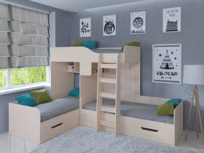 Особенности и характеристика детских двухъярусных кроватей со шкафом и ящиками